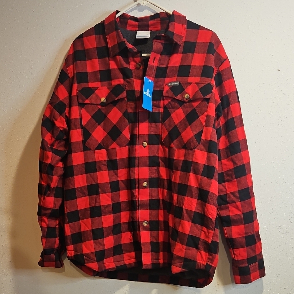 Columbia Sprague Springs Sherpa Button Down Buffalo Check Shirt Jacket NWT Sz. L